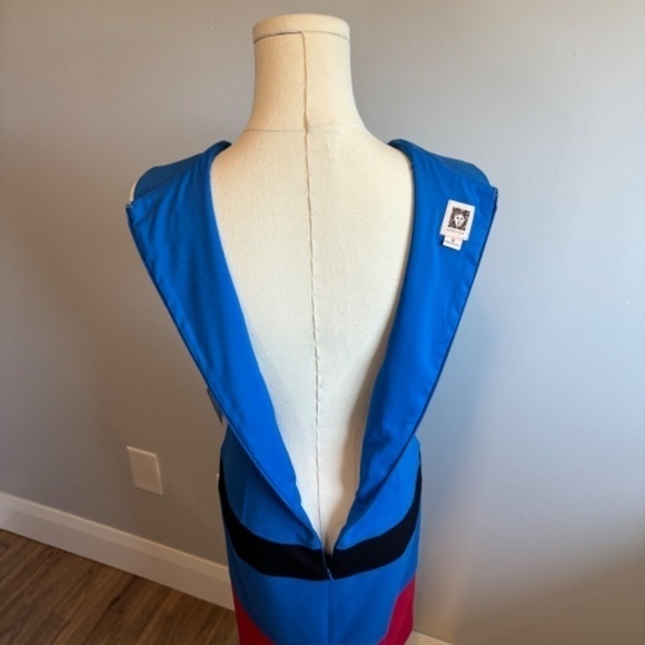 Anne Klein Women's Blue Sheath Midi Dress Striped Red w/ Black, NWT Size 12 - Picture 6 of 10